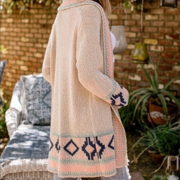 93  BLUE B COLLECTION - Soft Knit Open Cardigan with Aztec Border design - Picture 8 of 8